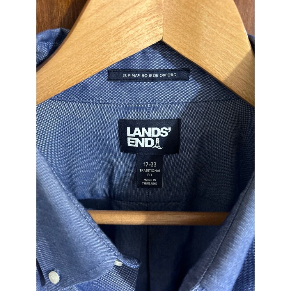 -Lands End Men's sz 17-33 Traditional Fit Supima No Iron Oxford Button up Shirt - Picture 2 of 4